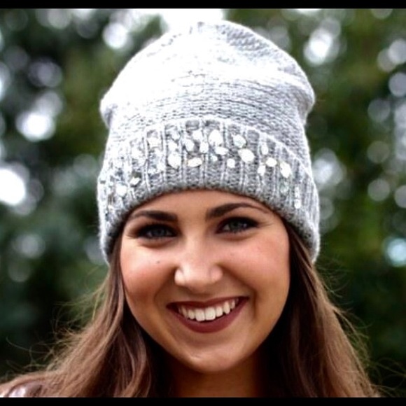 Accessories - Scattered Multi-Shape Rhinestone Rolled Beanie